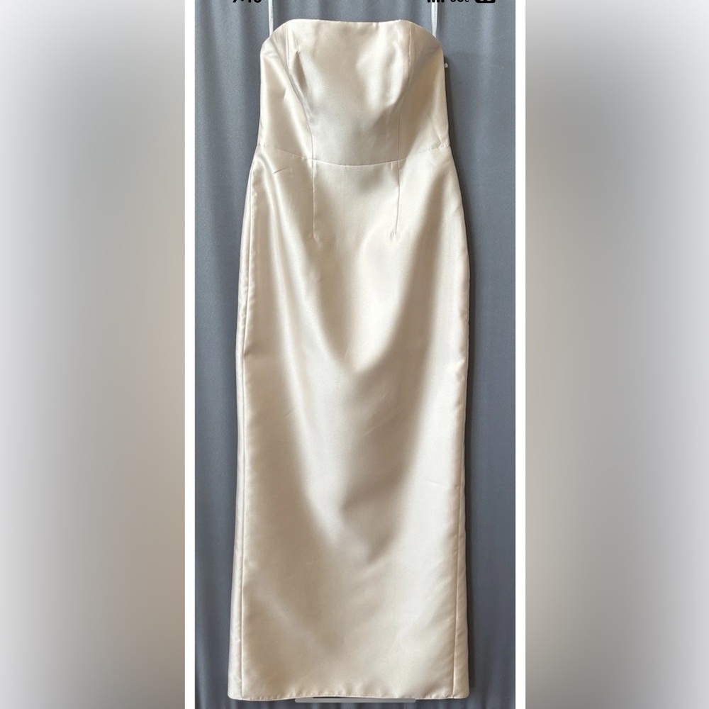 ALFRED SUNG Strapless Satin Maxi Gown in Champagne - Picture 7 of 10